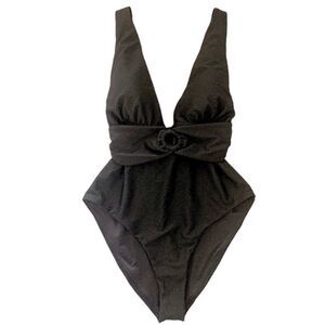 CHELSEA28 Black Belted Textured One Piece Swimsuit
